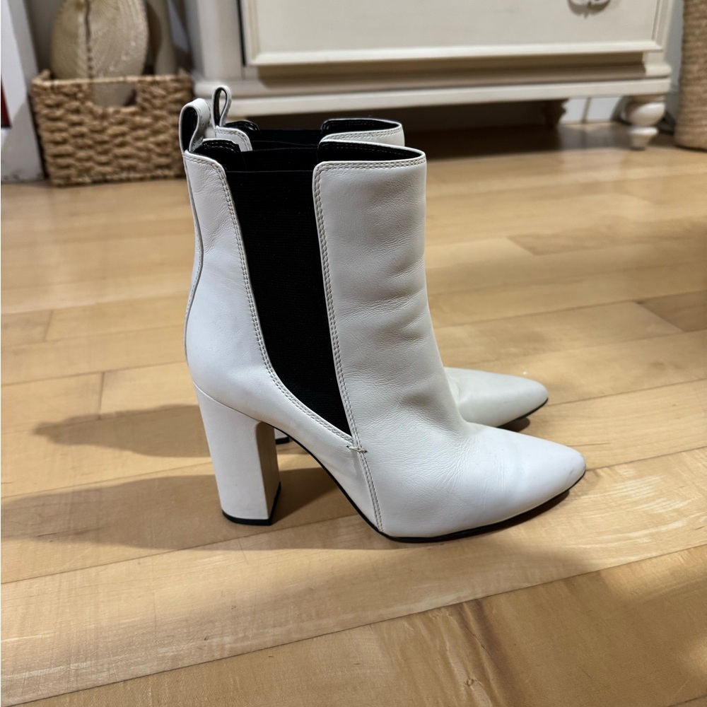 Vince Camuto White & Black Pointed Toe Ankle Boots